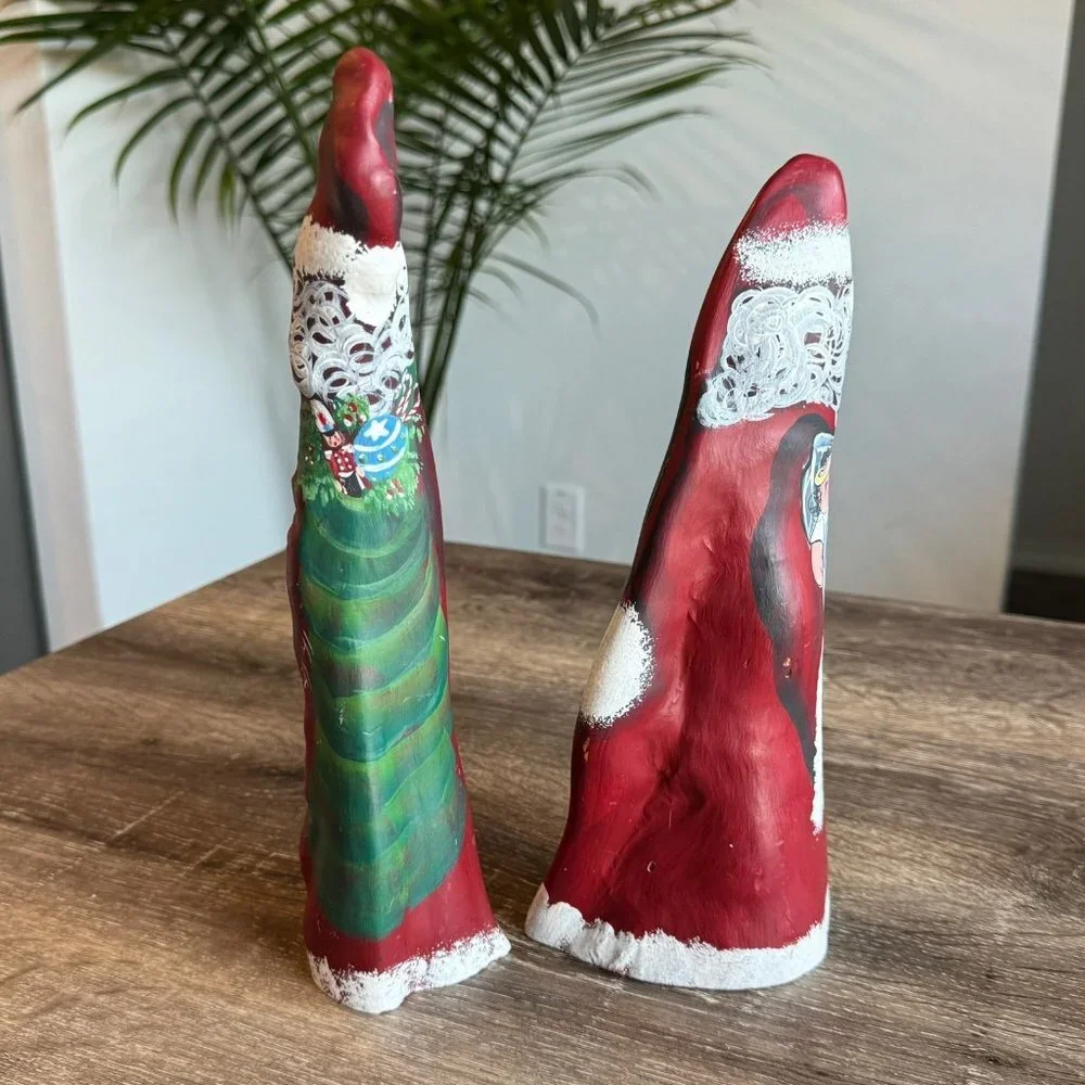 Set of 2, Vintage 1991 Signed D.Bray Large Hand Painted Wood Santa Figures. One